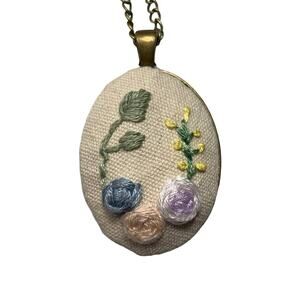 Handmade Rose Garland Floral Embroidery Pendant